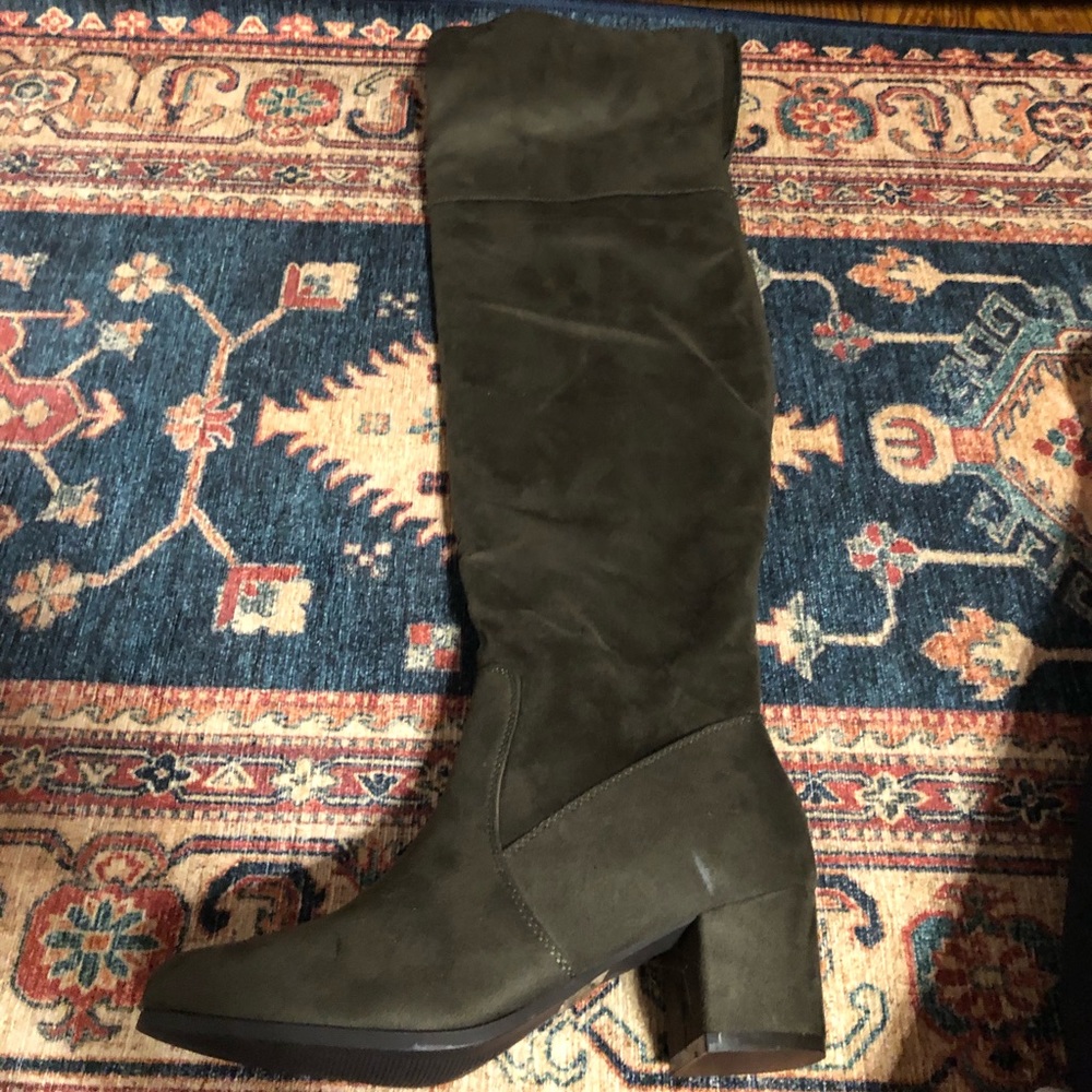 Brown faux suede over the knee plus size big calf boots